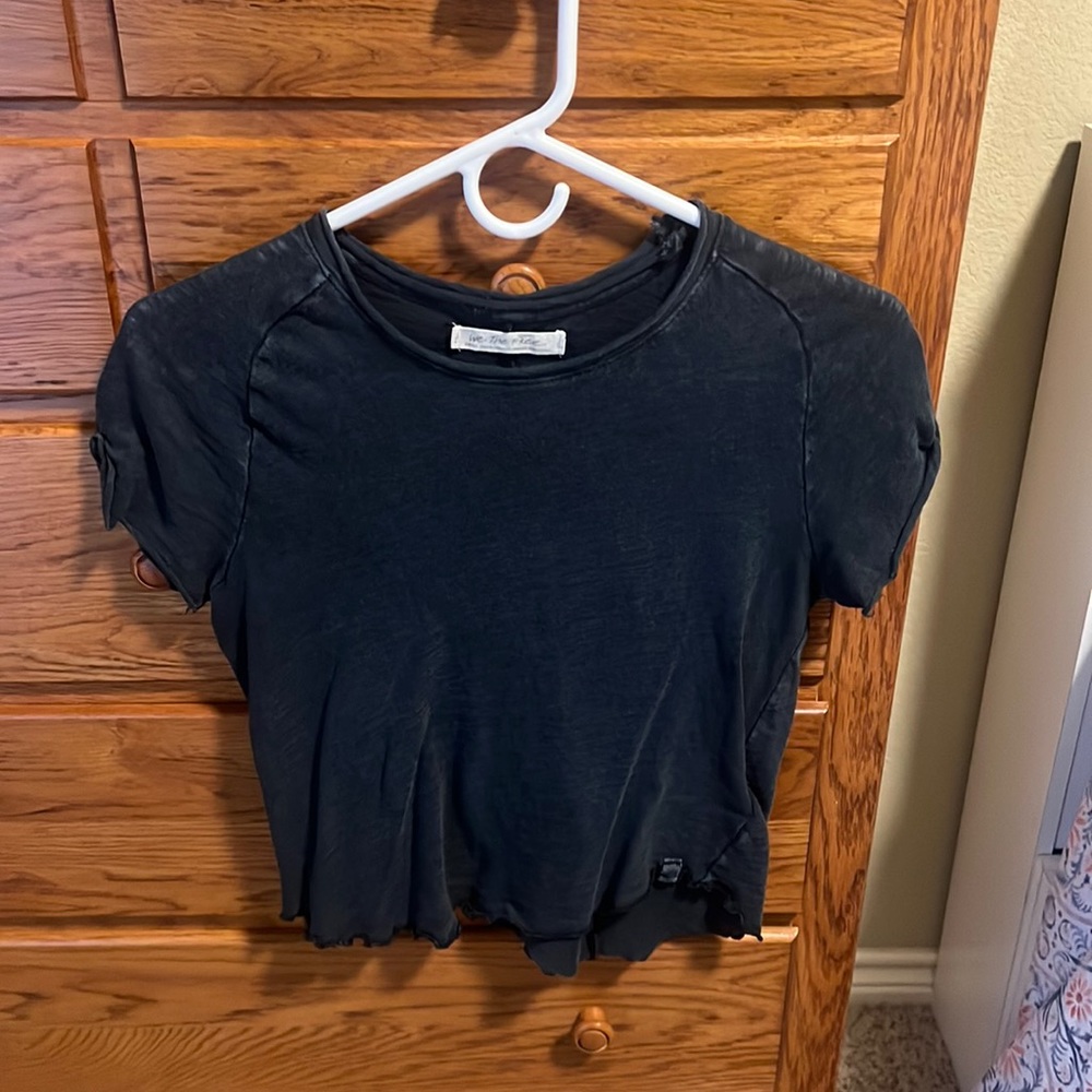 Black Free People Ruffle Sleeve Shirt